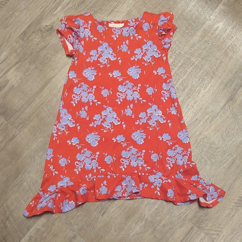 Size 4 Copper Key girls burnt orange and blue floral dress